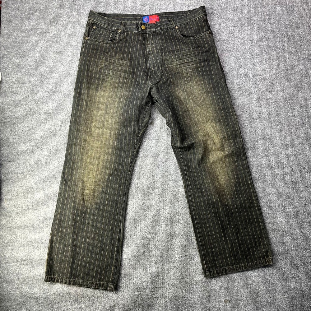 VTG Deadstock Y2K Super S Jeans Men's Denim Hickory Pinstripe Straight - 36X29
